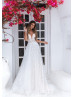 Beaded V Neck Ivory Lace Tulle Sparkle Wedding Dress
